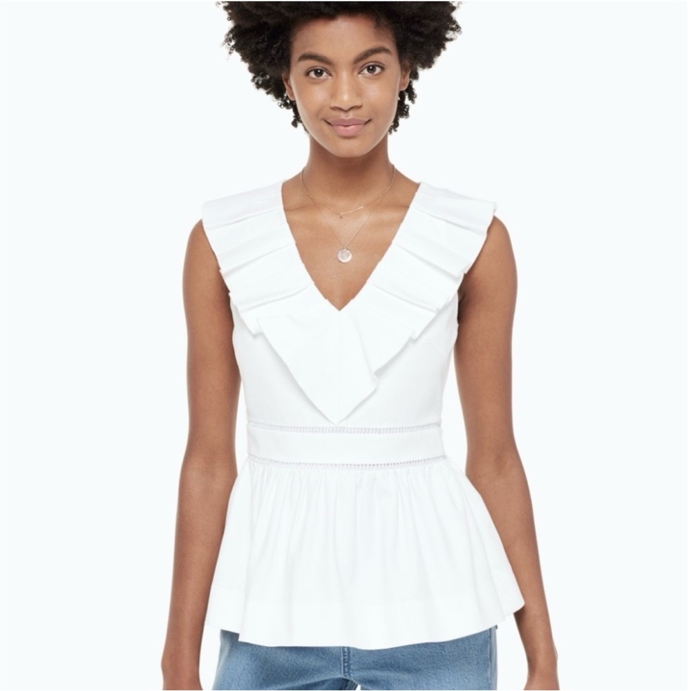 Kate Spade White Ruffle V-Neck Blouse -LIKE NEW